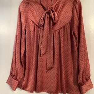 Zara Pink Patterned Blouse with Bow Detail